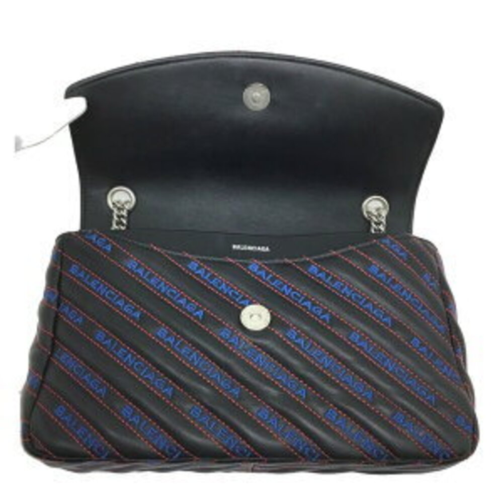 BALENCIAGA Round Chain Matelasse Shoulder Bag Leather Black - Picture 15 of 15